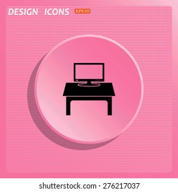 Pink background structure of plastic. Circle. Button. Computer desk, workplace. icon. vector design