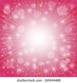 Pink Background. Sun Burst on Pink Background. Ray Background with Stars.