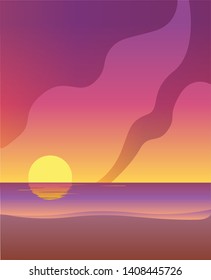 pink background with sunset on the sea