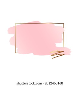 Pink background template for logo or quote. Blank brush stroke with golden frame. Vector illustration