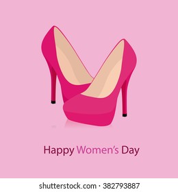 Pink background with text and heels for women's day