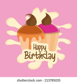 a pink background with text and a pair of cupcakes