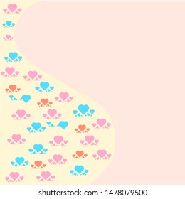 Pink background. There is a love shape design on the left that forms a curve with contrasting colors