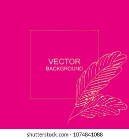 Pink background with thin gold frame and leaf or feather pattern