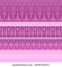  pink  background Traditional cloth pattern ethnic sarong Cross stitch pattern in horizontal Pixel Seamless Vector format using geometric shapes arranged