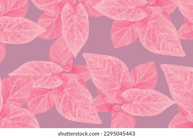 Pink Background Tropical Leaves Vector Pattern
