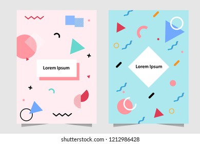 Pink background and Turquoise background using Memphis pattern style as element. Suitable for book cover, poster, banner, wallpaper, flyer, etc
