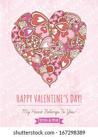 pink background with valentine heart ,  vector illustration