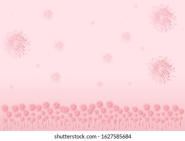 Pink background. Pink valentines day background with grass flowers and fireworks pattern. Vector illustration. Wallpaper, flyers, invitation, posters, brochure.