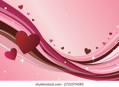 Pink Background for Valentine's Day and White Day Abstract Design with Hearts and Curves