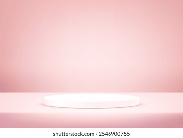 Pink background vector 3d with podium. Empty pink studio room background. Space for selling products on the website. Vector illustration.