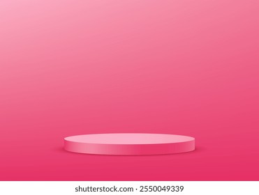 Vector de fondo rosa 3d con podio. Sala de estudio abstracto 3D con podio pedestal. Espacio para la venta de productos en el Sitio web. Ilustración vectorial.