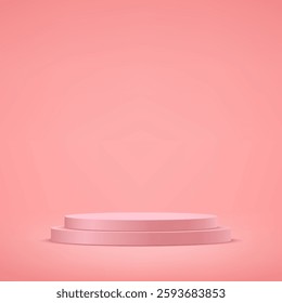 Pink background vector 3d with podium space for selling products on the website. Display of cosmetic products. Stage or podium. Product display background. Vector illustration.