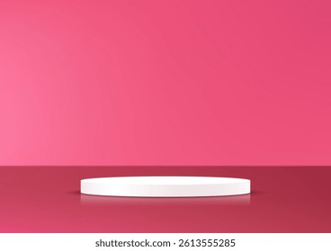 Pink background vector 3d with white podium. 3D abstract studio room with pedestal podium. Space for selling products on the website. Vector illustration.