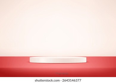 Rosa Hintergrund Vektor 3d mit weißem Podium. Leerer Raum mit Lichtwirkung. Platz für den Verkauf von Produkten auf der Website. Vektorgrafik.