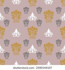 Pink background vector damask seamless pattern elements. Classic luxury Baroque ornament, Royal Victorian seamless texture for wallpaper, textiles, and packaging. Exquisite baroque floral pattern.