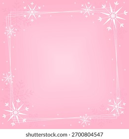 Fondo de pantalla De Fondo Rosa Con Marco De Borde Cuadrado Y Copos De Nieve Brillantes En Invierno