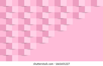 Pink background with weave effect made with light and dark squares forming a diagonal pattern with an empty triangular section. There is an empty copy space section for text and images.