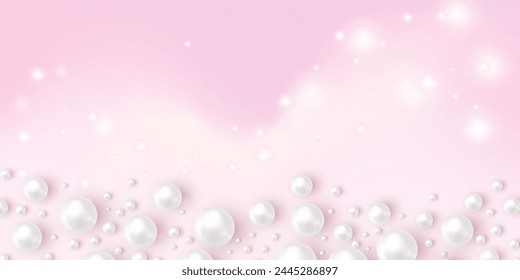 Fondo rosa con cuentas blancas y rosas. Vector de Plantilla suave