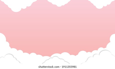 Pink background with white clouds all around, shadowy clouds Pink background gradation from dark to light