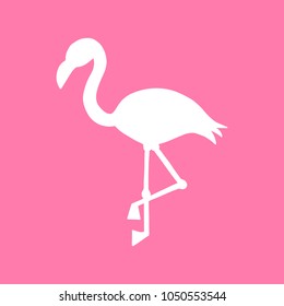 Pink background with white flamingo silhouette, summer tropical flamingo vector illustration.