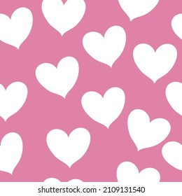 Fondo rosa y corazones blancos. Vector sin foco.