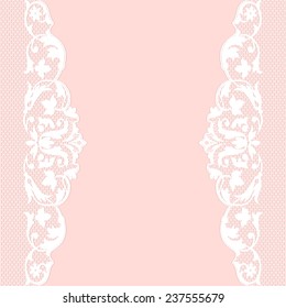 Pink background with white lace pattern border