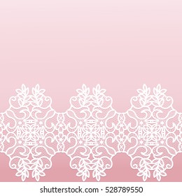 pink background with white lace pattern border