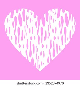 Pink background with white stripes in the form of a heart. White heart on a pink background. Heart with white brush strokes. White liquid on a pink background. Vector illustration for valentine's day.