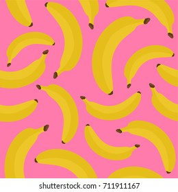 Pink background with yellow bananas, pink banana seamless pattern. Vector illustration drawing.