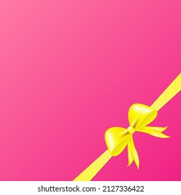 Pink background with a yellow bow in the lower right corner. 3 D. Vector illustration.