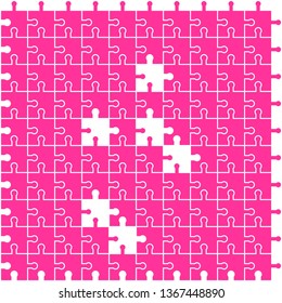 Pink backgrounds from separate mosaic pieces (puzzles) on a white background. Business, mergers, joining, teamwork.