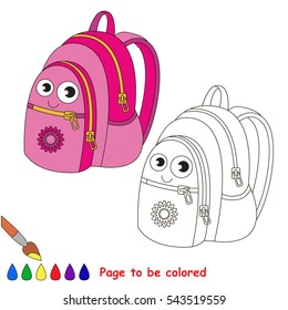 Pink Backpack to be colored, the coloring book to educate preschool kids with easy kid educational gaming and primary education of simple game level.