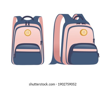 rosafarbener Rucksack für den täglichen Gebrauch, lockeres Design, flache Vektorgrafik auf weißem Hintergrund