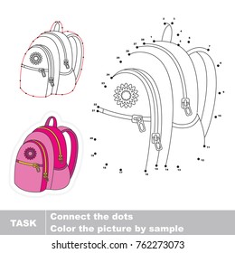 Pink Backpack. Dot to dot educational game for kids.