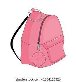 Pink backpack isolated on white background. Vector illustration.