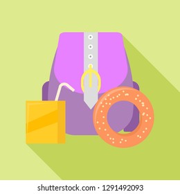Pink backpack lunchbox icon. Flat illustration of pink backpack lunchbox vector icon for web design