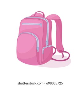 Pink backpack for school. Modern rucksack. Vector illustration. Isolated on white background.