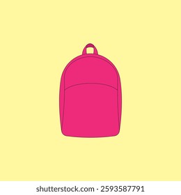 Pink backpack vector illustration on yellow background. 