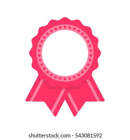 Pink badge seal with ribbons vector isolated