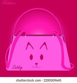 bolso rosa con gato en la parte delantera de la impresión con bigote gatito, bolso con mangos y fondo rosado, moda, bolso rosa con el nombre de gato, rosa con el nombre de perro. bolso femenino más hermoso