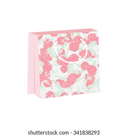 Pink bag with flowers. Packaging.