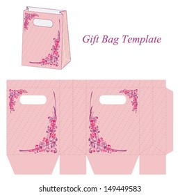 Pink bag template with flowers and dots. Vector illustration.