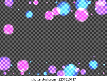 Pink Ball Background Transparent Vector. Flare Neon Texture. Christmas Card. Blur Bokeh Sky Design. Blue Stardust.