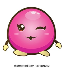 Pink Ball With Face Eye Winking, Hands Cartoon Vector