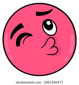 pink ball head with pouty lips want to kiss, vector illustration carton emoticon. doodle icon drawing