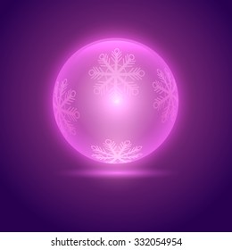 pink ball of light with snowflakes, vector