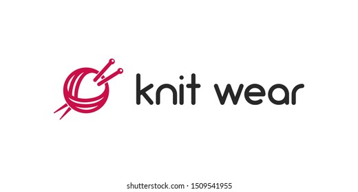 Pink ball of yarn with spokes. Logo for knitting workshop, yarn shop, knitting Studio