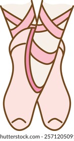 Pink ballerina dance shoes sticker en pointe vector illustration.	