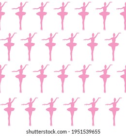 Pink ballerina seamless pattern on white background